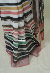 Blush Spectrum - Linen Cotton Saree Modern Print with Tissue Border - Perfect for Office Wear | Summer wear | Casual Wear
