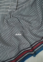 Muted White - Pragathi - Linen Cotton Saree with Modern Stripes Prints - Best for Office Wear | Casual Wear