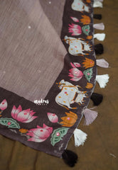 Antique Mauve - Linen Cotton with Pichwai cow Lotus Border with Mirror work - Best for Small Functions