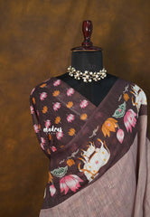Antique Mauve - Linen Cotton with Pichwai cow Lotus Border with Mirror work - Best for Small Functions