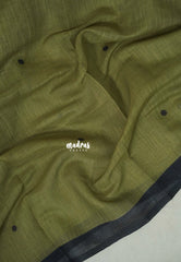 Olive Green - Pragathi - Linen Cotton Saree with Stripes Prints in Pallu and Blouse - Best for Office Wear | Casual Wear