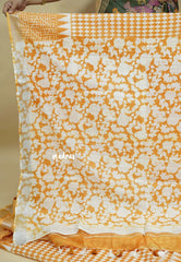 Magic Mustard Yellow - Soft linen cotton Trendy printed saree with Silver Zari Border