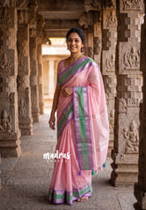 (PRE-BOOKING) Soft Pink - Maheswari - Premium Lightweight Cotton Silk with Rettapet Border - Perfect for Festive Wear