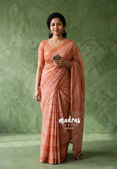(PRE-BOOKING) Earthy Peach - Pragathi - Linen Cotton Saree with Geometric Prints - Perfect for Office Wear | Summer wear | Casual Wear
