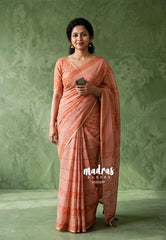 Earthy Peach - Pragathi - Linen Cotton Saree with Geometric Prints - Perfect for Office Wear | Summer wear | Casual Wear