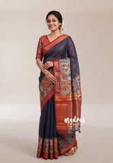 Midnight Blue - Shalini - Artisanal Work Super Net Saree with Art Work Border - Best for Festive Wear / Hightea party
