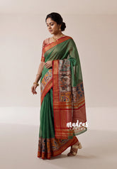 Classic Green - Shalini - Artisanal Work Super Net Saree with Art Work Border - Best for Festive Wear / Hightea party