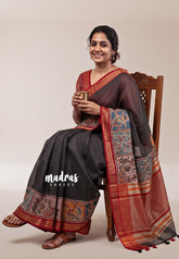 Jet Black - Shalini - Artisanal Work Super Net Saree with Art Work Border - Best for Festive Wear / Hightea party