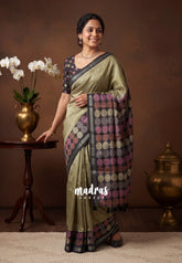 Olive Tone - Ananya - Soft Mangalore Silk Saree with Ball Butta Border - Best for Casual Gatherings