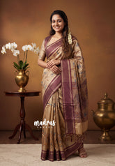 Pastel Khaki Brown - Chandrika - Ikkat Pochampally Soft Silk Muthukattam with Rettapet Border - Best for Small Functions