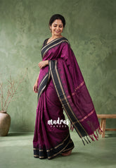 Beet Purple - Kanimozhi - Premium Soft Silk Plain with Rettapet Border - Best for Wedding Functions
