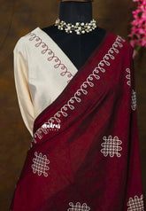 (PRE-BOOKING) Plum maroon - Oviyam - Madras Margazhi Special Handblock kolam Printed Bamboo Cotton Double Blouse Combo