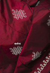 (PRE-BOOKING) Plum maroon - Oviyam - Madras Margazhi Special Handblock kolam Printed Bamboo Cotton Double Blouse Combo