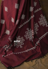 (PRE-BOOKING) Plum maroon - Oviyam - Madras Margazhi Special Handblock kolam Printed Bamboo Cotton Double Blouse Combo