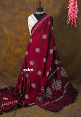 (PRE-BOOKING) Plum maroon - Oviyam - Madras Margazhi Special Handblock kolam Printed Bamboo Cotton Double Blouse Combo