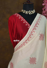 Ivory Cream - Oviyam - Madras Margazhi Special Handblock kolam Printed Bamboo Cotton Double Blouse Combo