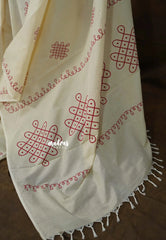 Ivory Cream - Oviyam - Madras Margazhi Special Handblock kolam Printed Bamboo Cotton Double Blouse Combo