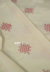 Ivory Cream - Oviyam - Madras Margazhi Special Handblock kolam Printed Bamboo Cotton Double Blouse Combo