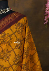 Golden Mustard - Subbulakshmi – Madras Margazhi Special Sungudi Cotton Saree kolam prints with traditional border no blouse