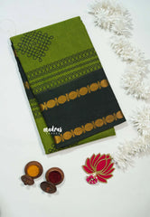 Olive green - Subbulakshmi – Madras Margazhi Special Sungudi Cotton with kolam body rudraksham border