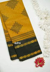 Temple turmeric - Subbulakshmi – Madras Margazhi Special Sungudi Cotton with kolam body rudraksham border
