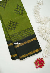 Olive green - Subbulakshmi – Madras Margazhi Special Sungudi Cotton with kolam body rudraksham border