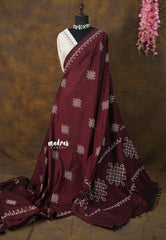 Plum maroon - Oviyam - Madras Margazhi Special Handblock kolam Printed Bamboo Cotton Double Blouse Combo