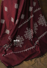 Plum maroon - Oviyam - Madras Margazhi Special Handblock kolam Printed Bamboo Cotton Double Blouse Combo