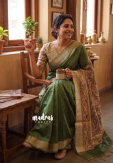 Forest green - Roopa - Premium Chappa semi tussar with Madhubani art pallu