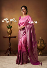 Rose Pink with Magenta - Manjari - Raw Silk in Raising Kanjivaram Weaving Style - Best for Small Functions | Pooja | Reception