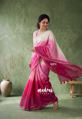 Rose Popsicle - Pragathi Linen Cotton Saree with Gradient tone and Printed Blouse - Perfect for Office Wear | Summer wear | Casual Wear