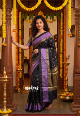Classic Black - Kanimozhi - Soft Silk with Skirt Border and Buttas - Best for Wedding Functions
