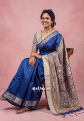 M.S.Blue - Roopa - Premium Chappa semi tussar with Madhubani art pallu
