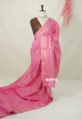 Divine Lotus Pink - Subbulakshmi - Sungudi 100 Count Saree Veltheri Zari with Tradithonal Border with Blouse Combo - Best for Casual Wear | Summer Wear | Temple visit