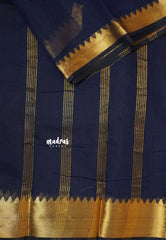 Navy blue - Maheswari - lightweigt cotton silk with rich gold border