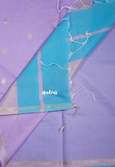 Ananda Blue - Maheswari - Premium lightweigt cotton silk with contrast pallu and blouse