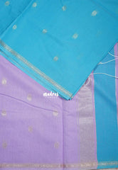Ananda Blue - Maheswari - Premium lightweigt cotton silk with contrast pallu and blouse