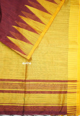 Maroon with yellow - Maheswari - Temple border Cotton silk