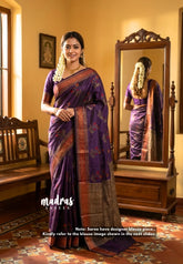 Muted Plum Purple - Maheswari - Premium Cotton Silk Saree Banarasi Weaving Body with Border - Best for Small Functions