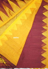 Maroon with yellow - Maheswari - Temple border Cotton silk