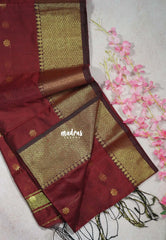 Araku Maroon - Maheswari - Lightweight Cotton Silk Saree with Getti Border and Buttas - Perfect for Pooja Funtions