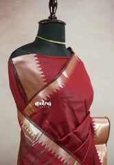 Maheswari - lightweigt cotton silk with antique silver border - Maroon