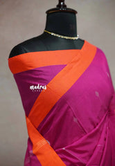 Rani pink - Maheswari - lightweigt permium cotton silk with jamdani silver weaving