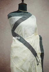 Halfwhite - Maheswari - lightweigt permium cotton silk with jamdani silver weaving