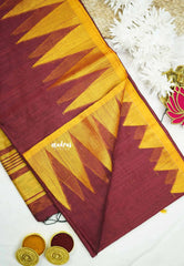 Maroon with yellow - Maheswari - Temple border Cotton silk