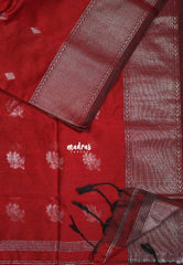 Dark Red - Maheswari - Lightweight Cotton Silk Saree with Getti Border and Buttas - Perfect for Pooja Funtions