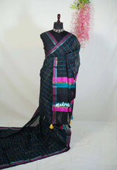 Black with Rainbow Checks - Maheswari - Premium Lightweigt Cotton Silk with Rainbow Checks - Best for Casual Wear