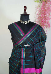 Black with Rainbow Checks - Maheswari - Premium Lightweigt Cotton Silk with Rainbow Checks - Best for Casual Wear