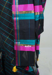 Black with Rainbow Checks - Maheswari - Premium Lightweigt Cotton Silk with Rainbow Checks - Best for Casual Wear
