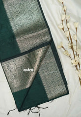 Midnight Emerald Green - Maheswari - Lightweight cotton silk saree grooves with big mango getti border - Perfect for Small Functions
